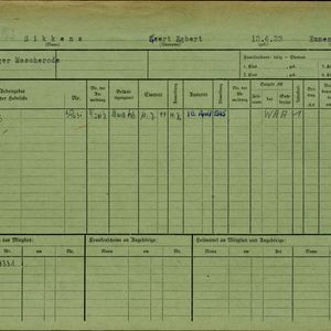 Arbeidsongeschiktheidskaart van Geert Egbert Sikkens. Bron: AOK-Versichertenkartei Stadtarchiv Braunschweig.
