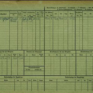 Arbeidsongeschiktheidskaart van Henk Spanjaard (achterzijde). Bron: AOK-Versichertenkartei Stadtarchiv Braunschweig.