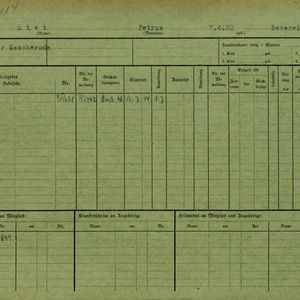 Arbeidsongeschiktheidskaart van Peturs Stet. Bron: AOK-Versichertenkartei Stadtarchiv Braunschweig.