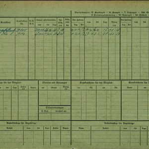 Arbeidsongeschiktheidskaart van Peturs Stet (achterzijde). Bron: AOK-Versichertenkartei Stadtarchiv Braunschweig.