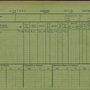 Arbeidsongeschiktheidskaart van Jan Stevens. Bron: AOK-Versichertenkartei Stadtarchiv Braunschweig.