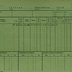 Arbeidsongeschiktheidskaart van Frans Taverne. Bron: AOK-Versichertenkartei Stadtarchiv Braunschweig.