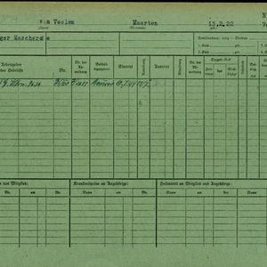 Arbeidsongeschiktheidskaart van Maarten van Veelen. Bron: AOK-Versichertenkartei Stadtarchiv Braunschweig.