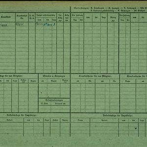 Arbeidsongeschiktheidskaart van Jan Veldt (achterzijde). Bron: AOK-Versichertenkartei Stadtarchiv Braunschweig.
