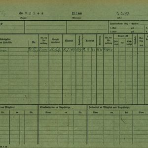 Arbeidsongeschiktheidskaart van Elias de Vries. Bron: AOK-Versichertenkartei Stadtarchiv Braunschweig.