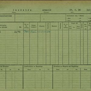 Arbeidsongeschiktheidskaart van Nol Zandstra. Bron: AOK-Versichertenkartei Stadtarchiv Braunschweig.