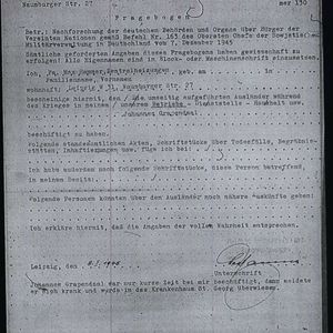 Meldingsformulier J.G.N. Grapendaal Polizeipräsidium Leipzig. Bron ITS72445618