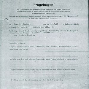 Henk van Oosten, vragenformulier aan Herbert Rurack te Leipzig iTS75549517.