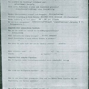 Henk van Oosten, vragenformulier aan Herbert Rurack te Leipzig. Bron: iTS75549518.