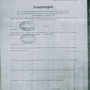 Fragebogen Polizeipräsidium Leipzig 10-01-1946. Bron: ITS71950276