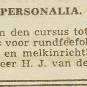 Henk van de Giessen geslaagd voor melkcontroleur. IJmuider Courant 20 mei 1943.