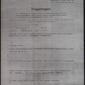 Fragebogen Polizeipräsidium Leipzig 02-01-1946. Bron: ITS73410470