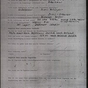Fragebogen Polizeipräsidium Leipzig 02-01-1946. Bron: ITS73410469