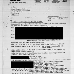 Rapport van de ASW betreffende de slachtoffers en gewonden bij het bombardement van 11-09-1944. Bron iTS71051021