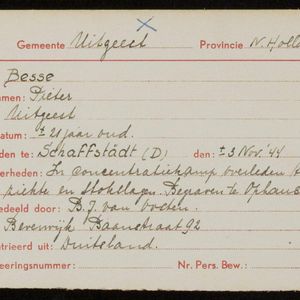 Rodekruiskaart Piet Besse, melding door Bert van Oosten