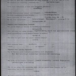 Fragebogen Polizeipräsidium Leipzig 05-01-1946. Bron: ITS742777301