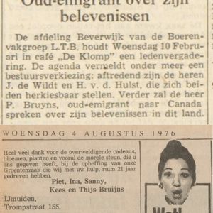 Berichten uit de IJmuider Courant van 9 feb 1954 en 4 aug 1976