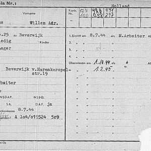Schoone Wim 1925 Arbeitskaart voorzijde iTs76005244r