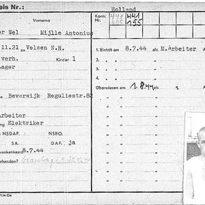 Wel Mijle van der 1921 Arbeitskaart iTs76005386 voorzijde