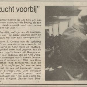 Marten Simon Jonkind 40 jaar bij Hoogovens. Bron IJmuider Courant 5 november 1979.