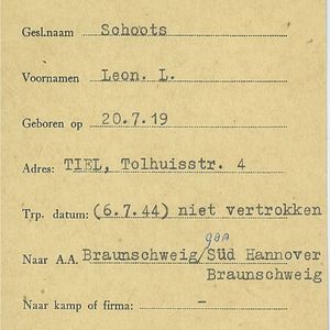 Transportbriefje van Leen Schoots. Bron Kamp Amersfoort.