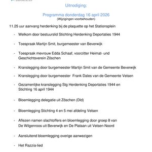 Programma herdenking Razzia van 16 april 1944.