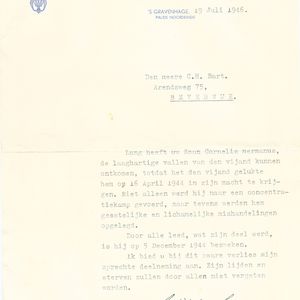 Brief van Koningin Wilhelmina aan de familie Bart