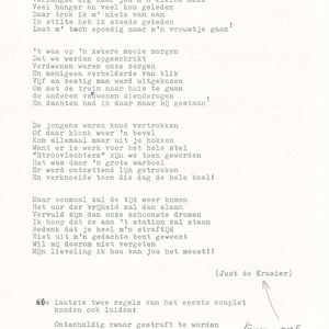 Gijzelaarsliedje 2. Ted Duin heeft de naam Just  er onder geschreven, waarschijnlijk de tekstdichter. Just was getrouwd met Wilhelmina van Kampen.