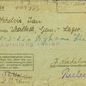 Jan Schelvis Ausweis Walbeck 6 december 1944