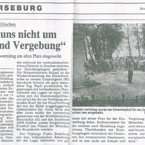 Mitteldeutsche Zeitung 1 juni 1992 Inwijding Ehrenfriedhof in Zöschen op de oorspronkelijke plaats