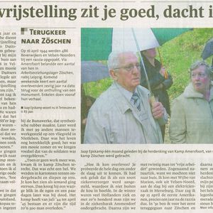 Noordhollands Dagblad 18 mei 2005 Interview Jaap Epskamp i.v.m. bezoek Zöschen op 22 mei 2005