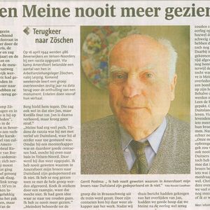 Noordhollands Dagblad 19 mei 2005 Interview Gerrit Postma  i.v.m. bezoek Zöschen op 22 mei 2005