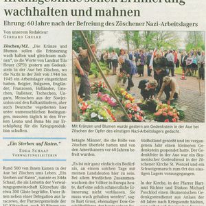 Mitteldeutsche Zeitung 23 mei 2005 Herdenking in Zöschen op 22 mei 2005