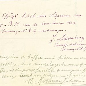 Notities van de hr. Sissing van Büssing N.A.G. en de heer Th. Koelman 5 mei 1945