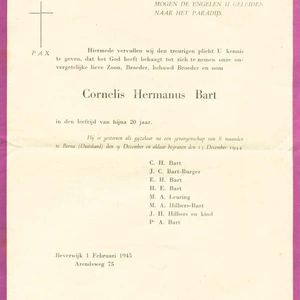 Rouwcirculaire van Cor Bart