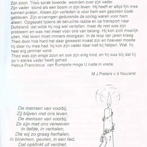 In memoriam Piet van Rumste uit het parochieblad van de Regina Caeli van september 2005