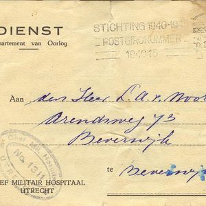 Opname Louis van Noort in het Militair Hospitaal adreszijde