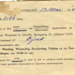 Opname Louis van Noort in het Militair Hospitaal gegevens