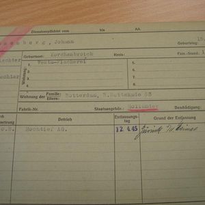 Arbeidskaart van Johann Rennenberg uit 1944: Bron Landesarchief Merseburg