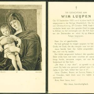 Bidprentje van Pim Luijpen (andere voorzijde)