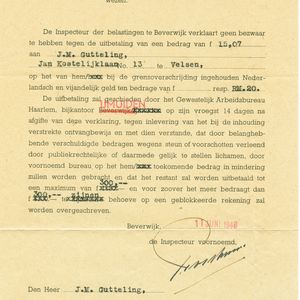 Uitbetaling in Guldens van ingehouden ReichsMarken een jaar eerder.