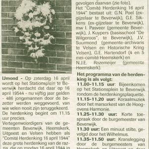 Waarschijnlijk weekblad IJmuiden van april 1994. Herdenking RAzzia op 16 april.