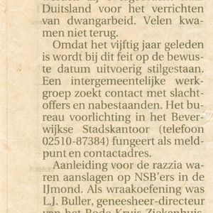 IJmuider Courant 24 maart 1994. Oproep voor herdenking.