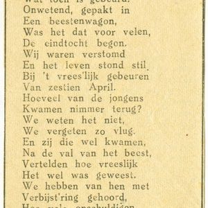 Gedicht 16 april 44 door G. Bonnema. De Kennemer van zaterdag 13 april 1946.