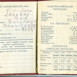 Agenda 1944 van Jaap Bos, adresbladzijde.