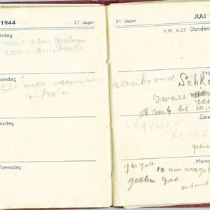Agenda 1944 van Jaap Bos, Gijzeling in Kamp Amersfoort. Transport naar Schkopau op 7 juli 1944. week 12.
