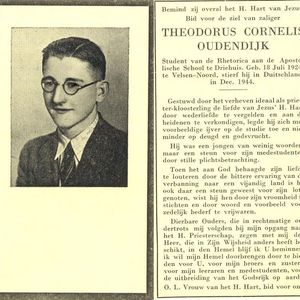 Bidprentje van Dirk Oudendijk met foto. Beschikbaar gesteld door Patrick Schelvis.