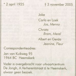 Overlijdensadvertentie van Willem Kraayeveld