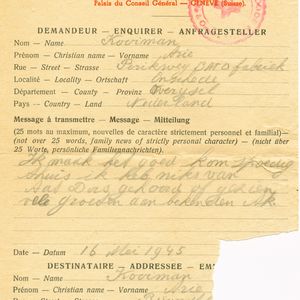Rode Kruis brief van 16 mei 1945