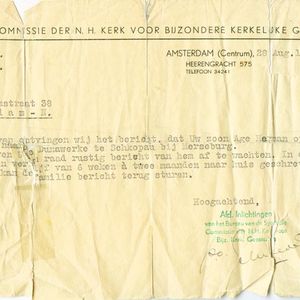 Brief van de Synodale Commissie der Nederlands Hervormde Kerk van 28 augustus 1944